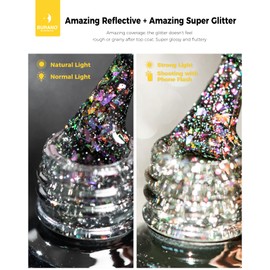 BURANO Holographic Gel Polish, Reflective Glitter Gel Polish 7.3ml UV LED Glitter Gel Nail Polish for Home DIY, Diamond Gel Nail Polish Curing Required (YH13)