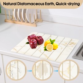 Sofort Stone Drying Mat for Kitchen Counter, Water-Absorbent Collapsible Dish Drying Mats, Gold White Marble Quick-Dry Diatomaceous Earth Mats for Dishes, Bottles (Gold white, 16*12")