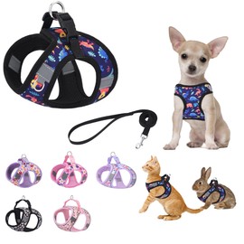 KocaPlye Small Dog Harness Black Dinausor No Pull Step in Vest Harness Mesh Padded Soft Harness for Small Medium Dogs Cats
