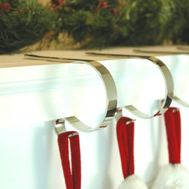 Pack of 2 Beautiful Silver CHRISTMAS XMAS Mantel Mantle clips design Stocking holders supports - holds the fullest stockings