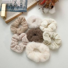 Warm Tone Winter Hair Scrunchie Hair Tie Accessory Set Winter Brown Fur Mini 2ea