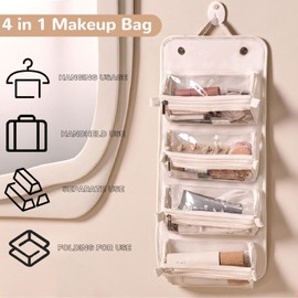 WREWING Travel Makeup Bag，Detachable 4in1 Cosmetic Bag with Independent Pouch，Large Capacity Waterproof Toiletry Bag，Portable Hanging Makeup Organizer Gift for Mother's Day, Christmas, Birthday,