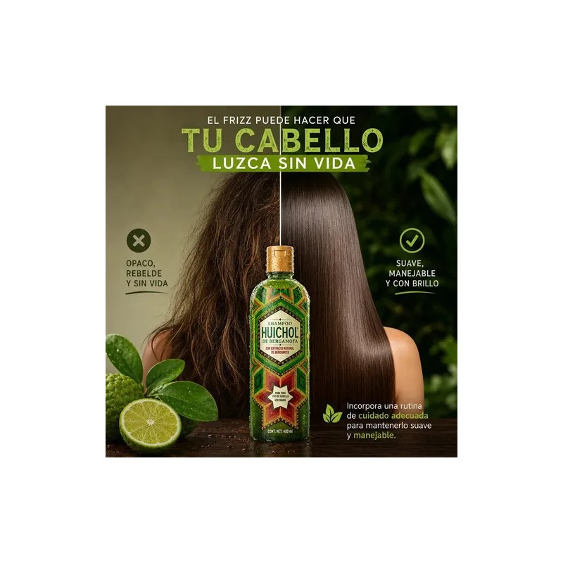 Shampoo Huichol Bergamota 400 ml Crecimiento y Anti Frizz