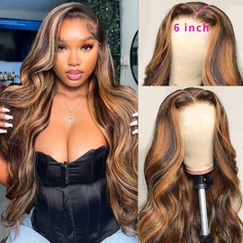 Aicrelery 4/27 Highlight 13x6 Lace Front Wigs Human Hair 13x6 Honey Blonde HD Lace Front Wig Pre Plucked with Baby Hair 180% Density Highlight Ombre Body Wave Lace Frontal Wig for Women 18 Inch
