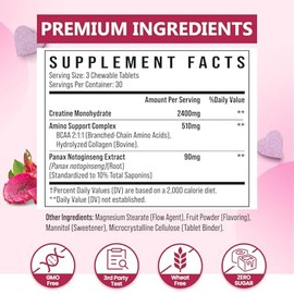 Zeylamum Creatina para mujer | con colágeno hidrolizado, BCAA | Masticables de creatina 3G para mujeres ganancia de glúteos, músculos magros, recupera