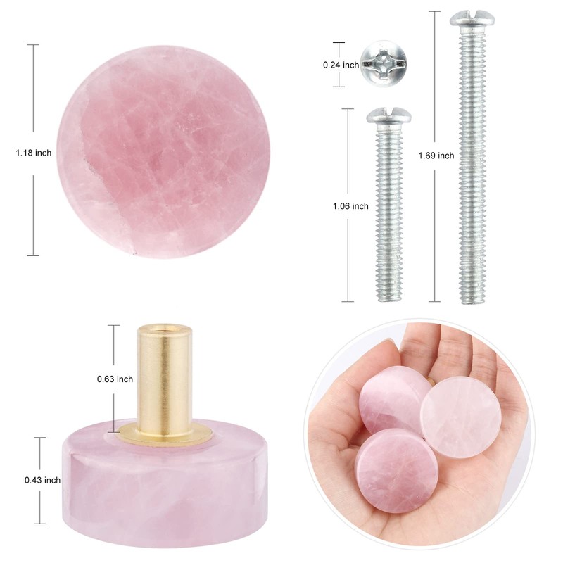 Nupuyai 2pcs Rose Quartz Round Crystal Stone Drawer Knobs Set,