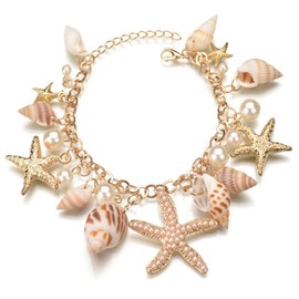 ElegGlo Shell Starfish Necklace Bracelet Conch Statement Chunky Necklace Mermaid Costume Jewelry Beach Jewelry for Women