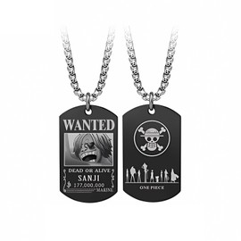Anime One Piece Wanted Poster Pendant Necklace Stainless Steel Chain Manga Necklaces Dog Tag Jewelry for Men Boyfriends Christmas Gifts