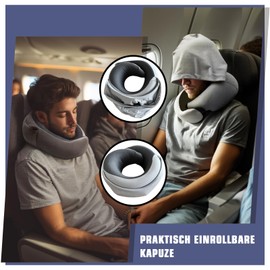 Sleevo Aeroplane Neck Pillow, Travel Pillow, Aeroplane Neck Pillow, Car Neck Pillow, Adult Neck Pillow, with Hood, Velvety Soft and Breathable, Grey