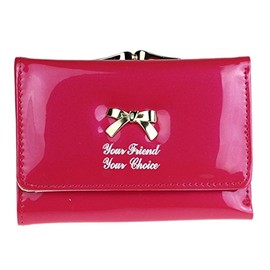 Girly Handbags Womens Patent Faux Leather Mini Purse Bow Friends Gift Wallet Clasp - Rose Red