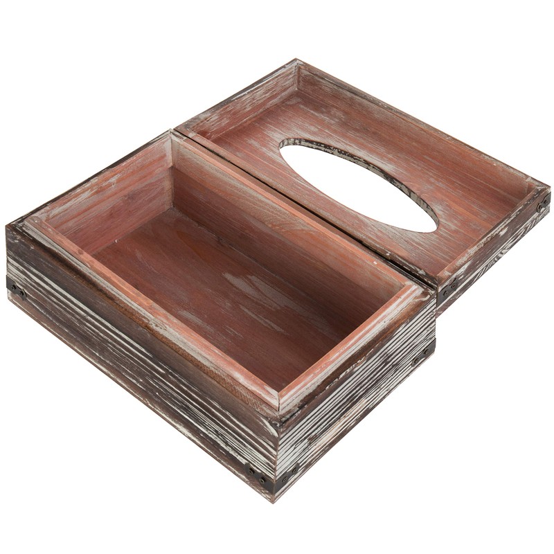 MyGift Torched Wood Rectangular Tissue Box Cover with Hinged Lid