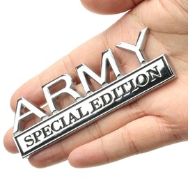 PQPQP Army Special Edition Car Emblem with 2 Adhesives, 3D Badge Decal for Trucks, Metal Stickers Replacement Compatible with Universal Vehicle, Army Veteran Gifts for Men (Silver & Black)