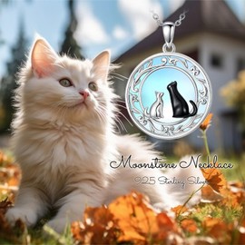 925 Sterling Silver Panda/Dog/Cat/Butterfly/Fox/Whale/Bird Moonstone Pendant Necklace, Moonstone Animal Necklace for Women, with 18+2inch Chain (Style 6)