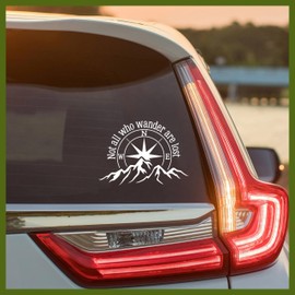 MYMKO Not All Who Wander are Lost Decal, Compass Mountain Car Window Decals, 6 Inches UV DTF Tranfer Car Stickers, Hiking Weatherproof Car Truck Window Bumper Sticker, Car Decals for Outdoor Lovers