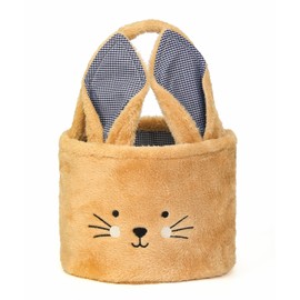 E-FirstFeeling Easter Bunny Basket Plush Easter Basket for Easter Egg Hunts Candy Presents Bunny Bucket Tote Easter Party Decorations (Brown)