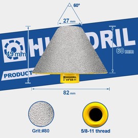 Diamond Beveling Chamfer Bit,HIGHDRIL 3-1/4" (82mm) x 5/8"-11 Thread for Existing Hole Trimming Finishing Cleaning Enlarging Marble Ceramic Porcelain Tiles Granite Countersink,Angle Grinder