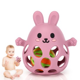 Grabbing Ball for Babies, Teething Ring Baby Toy, Montessori Toy Baby, BPA-Free Teething Aid & Grasping Ball, for Senses and Chew Development, Baby Gift for Babies from 3-18 Months (Light Pink,