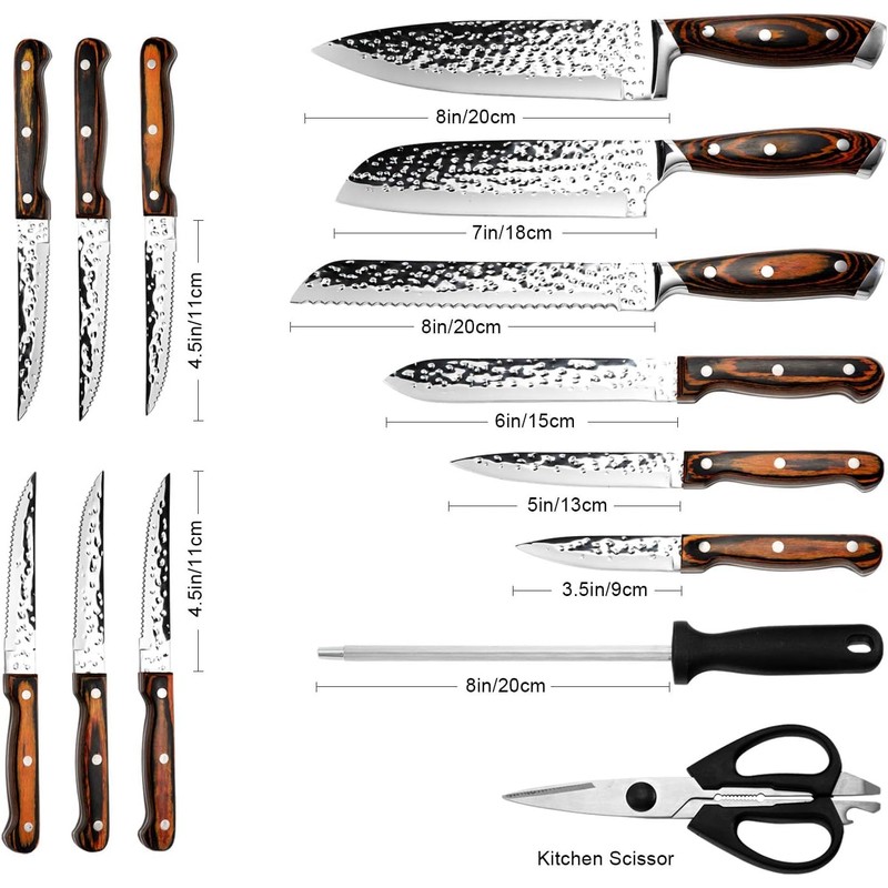15-Piece Knife Set With Block Wooden,Self Sharpening For Chef Knife