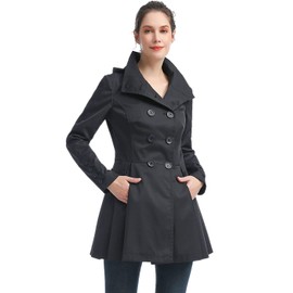 BGSD Women Nicole Waterproof Hooded Fit & Flare Trench Coat Black Medium