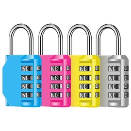 4Pieces Combination Padlocks 4 Digit Padlocks for Gym Locker Heavy Duty Weatherproof Combination Locks Outdoor for Fence Gate, Sheds, School Locker Padlocks (Blue + Yellow + Silver + Pink)