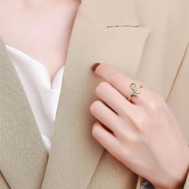 Dinosaur Ring Tyrannosaurus Jurassic Era Dinosaur Finger Joint Knuckle Statement Ring Adjustable Jewelry for Women Girls (Gold)