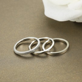 JOERICA 3Pcs 2mm Stainless Steel Women's Stackable Eternity Ring Band Engagement Wedding Ring Set 4-9 (Stainless-Steel, Silver Tone, 9)