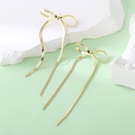 Pwiuor Gold Bow Drop Dangle Earrings for Women Elegant Statement Long Tassel Chain Dangly Bow Tie Earrings Formal Prom Wedding Jewelry Gift