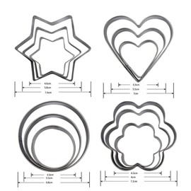 Cookie Cutters Set of 12 Stainless Steel Cookie Cutters Round Hearts Stars Flower Cutter Cutters Large Medium Small Candy Making Baking Tools Christmas (Round, Heart, Star, Flower)
