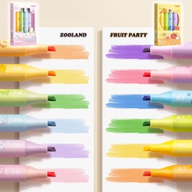 12Pcs Erasable Highlighter, BetterJonny Pastel Highlighters, Wrong Color Can be Corrected with the Other End, Dual Tip Assorted Color Highlighter Pens for Journals, Notebooks, School Office Supplies