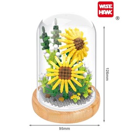 Wise Hawk Miniature Flower Building Blocks with Wooden Stand and Dome Cover Sunflower