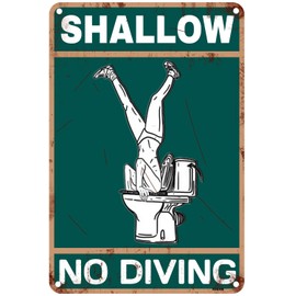 Vintage Metal Tin Sign Shallow No Diving Sign, Warning Swimming Pool Signs, UV Protected and Weatherproof, Durable Ink, Easy to Install,12X8Inch