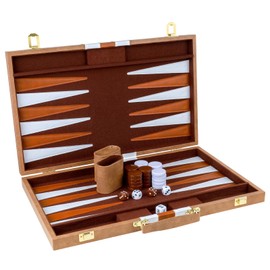 RERIVER Backgammon Set 2 Players Classic Backgammon Sets for Adults Board Game with PU Leather Case Portable and Travel Backgammon Set (Retro Brown, 18inch)