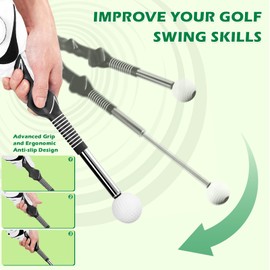welspo Retractable Golf Swing Trainer Aid with Arm Band, Rhythm Click Sound, Warm-Up and Grip Trainer, Right-Handed Golf Club for Improve Chipping and Hitting Strength(Left+Black)