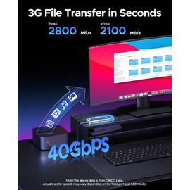 ORICO 40Gbps M.2 NVMe SSD Enclosure with Built-in Cooling Fan, Upgraded Transparent External Hard Drive Enclosure, Support 2230 2242 2260 2280(only M key), Compatible with USB4/3.2/3.1/3.0/2.0-BK