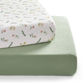 TILLYOU Mussola - Set di 2 lenzuoli con angoli elasticizzati per lettino, 60 x 120 cm, 100% cotone, motivo floreale