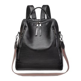 Mabecol Women's Backpack Leisure Handbag, Large Capacity Fashionable PU Leather Backpack for School Travel, Anti-Theft, Breathable, Lightweight and Multifunctional, V Black, M, Casual