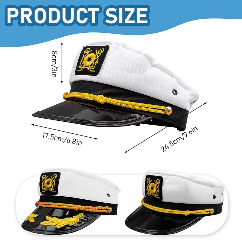 6 Pcs Yacht Captain Hat White Sailor Ship Cap Navy