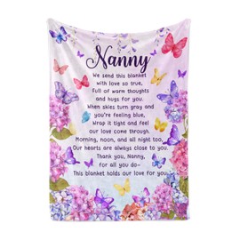 Huglanket Nanny Gifts from Grandchildren, Grandma Gifts for Nanny – Butterfly Flannel Throw Blanket for Grandma, Birthday, Mother’s Day, Christmas, 127cm × 165cm
