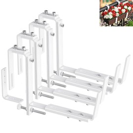 Y&M Adjustable Window Box Brackets for Planter Box, Heavy Duty Wall Mounted Hooks Hangers for Flower Baskets Holder Durable, Hanging Brackets for Fence Patio Garden Balcony(4 Packs)