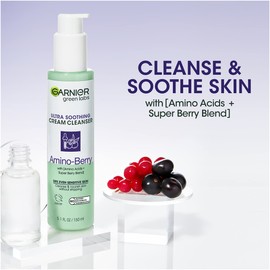 Garnier Green Labs Amino-Berry Soft Gentle Facial Cream Cleanser Hydrates and Soothes Skin, 5.07 fl oz