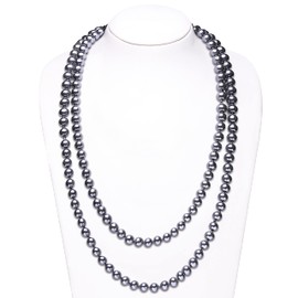 Babeyond Faux-Pearl Fashion Necklace, Art Deco, Flapper-Style, 1920s, Great Gatsby Costume Accessories, 1980s, Colourful, Long Pearl Necklace Measuring 150 cm, Base Metal, gray