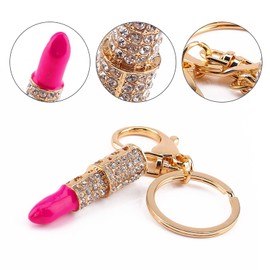 Yosoo Health Gear Rhinestone Keychain, Crystal Lipstick Keyring, Makeup Keyring, Sparkly Keyring, Ladies Key Chain Fancy, Girly Keychain for Women Car Key Handbags