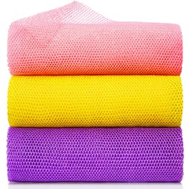 GIGULES, 3 Pieces African Net Bath Sponge African Exfoliating African Scrubbing Long Net Rag African Wash Net Shower Body Scrubber, Yellow Pink Purple