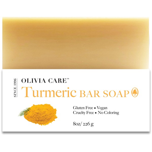 Turmeric Bar Soap By Olivia Care - 100% Natural, Vegan & Organic - For Face & Body Exfoliate, Hydrate, Moisturize & Deep Clean - Triple-Milled - Infused with Antioxidants & Sustainable Palm Oil - 8 OZ