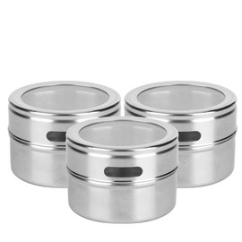 Tissting Spice Pot Stainless Steel Spice Container Set Salt Pepper Sugar Storage Organiser with Magnetic Suitable for Family Kitchens Restaurants 3 Pieces