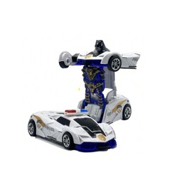 Tiddles Transforming Toy Car Collision Robo Car with Inertia Power Press-to-Drive Transforming Deformation Car Robot for Boys Durable Collision Transforming Car Robo for Kids Birthday Age 3+(White)