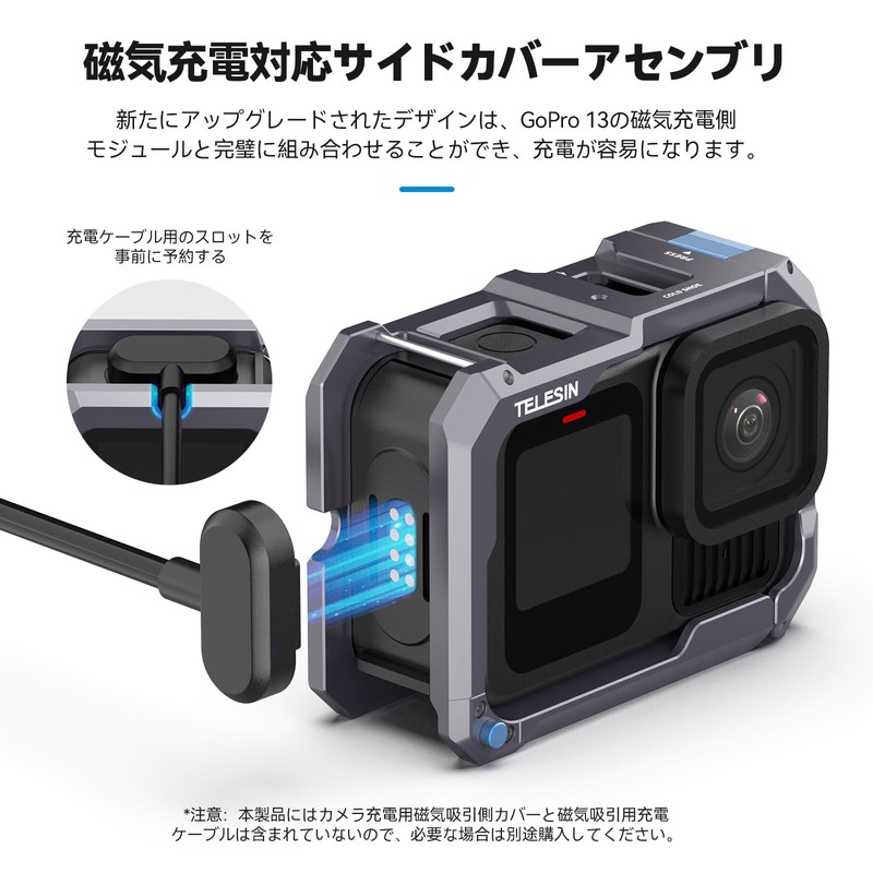 TELESIN Aluminum Alloy Cage for GoPro 13/12/11/10/9, Protective Frame Compatible