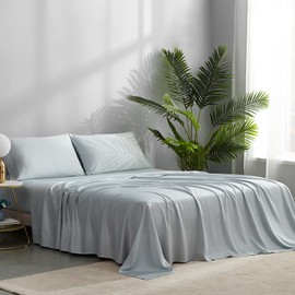 NATUREFIELD Bed Sheets Set Full Size (4pc), Rayon Derived from Bamboo, Cooling Sheets with Fitted Deep Pockets, Hotel Luxury Bedding Sheets & Pillowcases