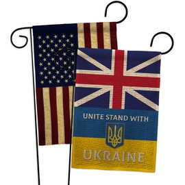 Ukraine Flag UK Stand with Ukraine Burlap Garden Flag Pack Support Cause Ukrainian Vintage Applique House Decoration Banner Small Yard Gift Double-Sided, Made in USA