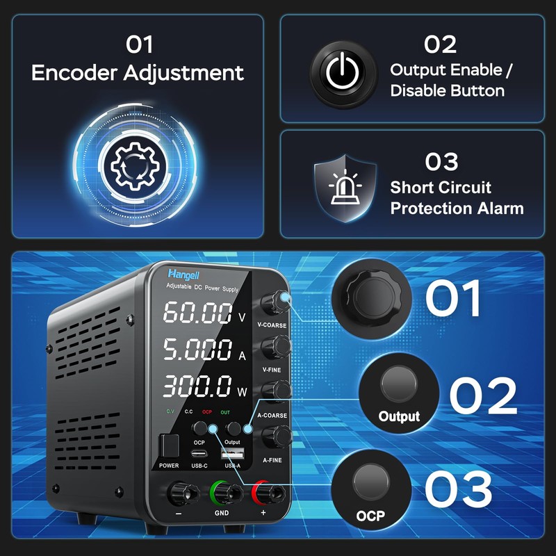 DC Power Supply Variable, 60V 5A Bench Power Supply with